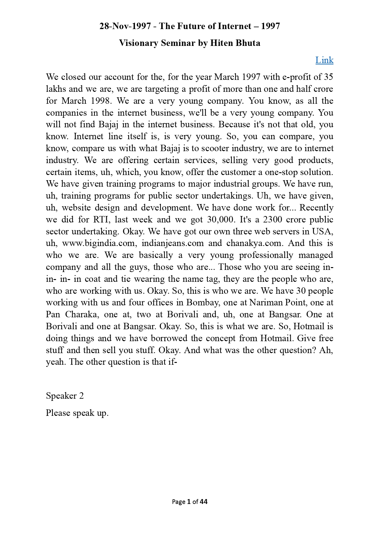 Future of Internet Nov 1997